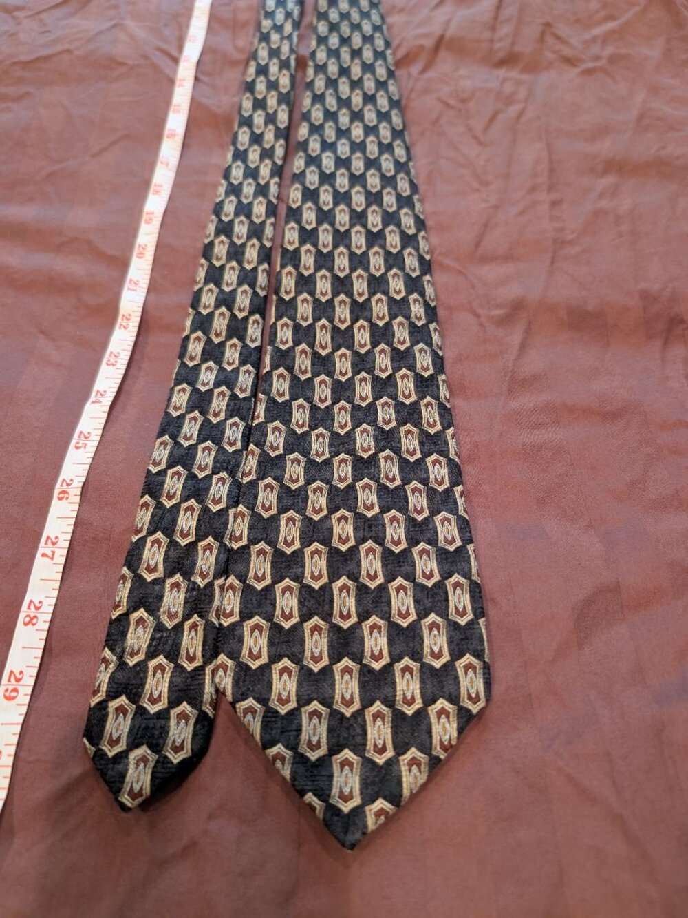 Lot of 2 Rooster Mens Neckties Brown Gold Geometric Pattern Dress Ties Vintage